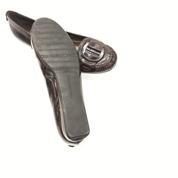 Stuart Weitzman Burgundy Patent Ballet Flats | Silver Buckle | Fall Office Chic - Picture 6 of 14